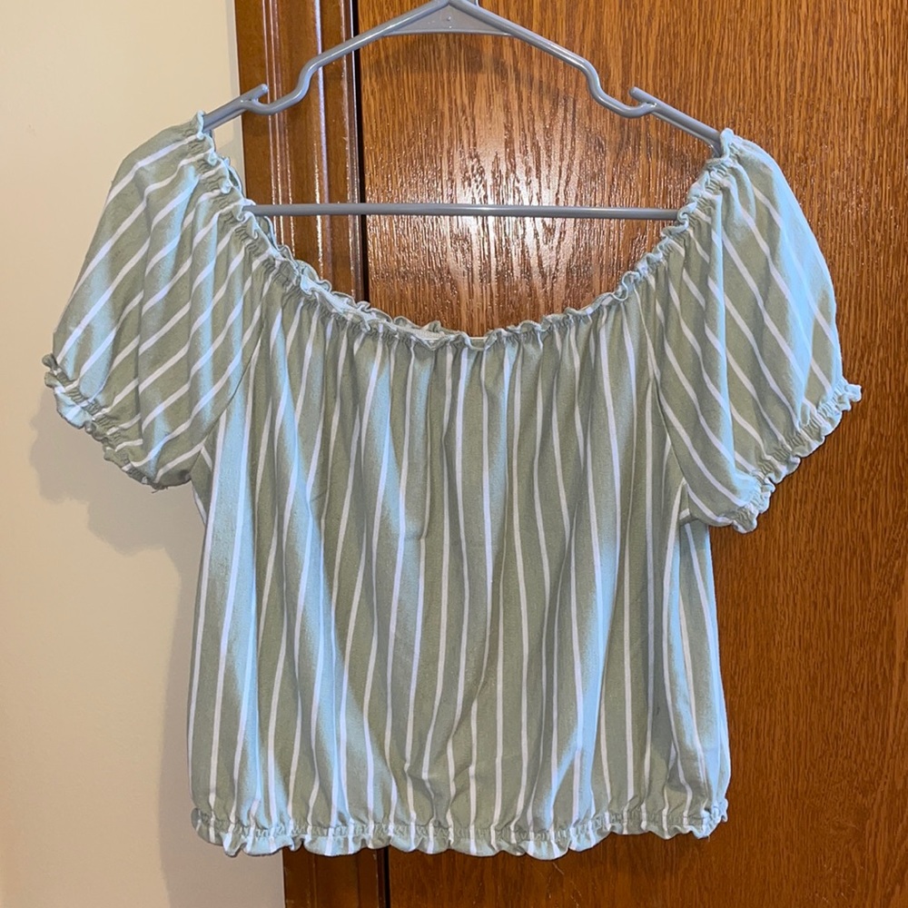 Green striped off the shoulder top